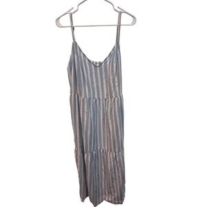 Old Navy Maxi Dress Blue White Stripe Tiered Spaghetti Strap XL
